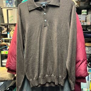 Alfani Merino Wool Brown Polo Sweater